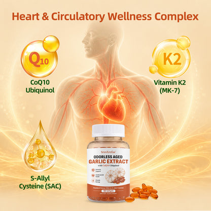 SresXrefas® Odorless Aged Garlic Extract with CoQ10 Ubiquinol – Immune & Cardiovascular Support | 180 Softgels