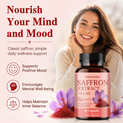 SresXrefas® Saffron Extract 88.5 mg – Mood, Focus & Body Balance Support | 60 Capsules