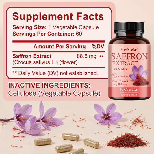 SresXrefas® Saffron Extract 88.5 mg – Mood, Focus & Body Balance Support | 60 Capsules