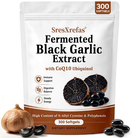 SresXrefas® Fermented Black Garlic Extract with CoQ10 Ubiquinol – Immune & Digestive Support | 300 Softgels