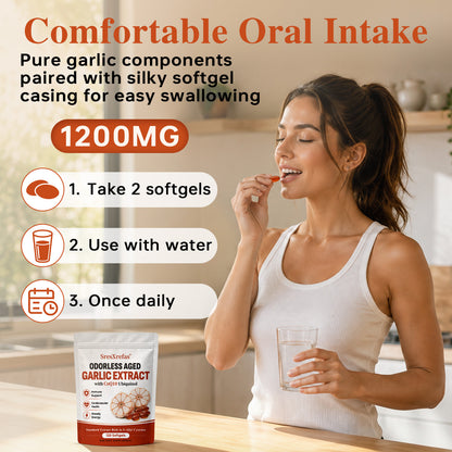 SresXrefas® Aged Garlic Extract with CoQ10 Ubiquinol – Odorless Garlic Supplement for Heart & Immune Support, 120 Softgels