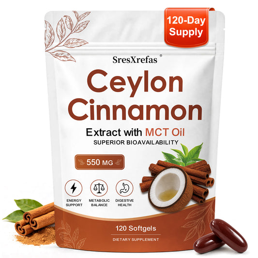 SresXrefas® Ceylon Cinnamon Extract with MCT Oil 550 mg – Energy & Digestive Support | 120 Softgels